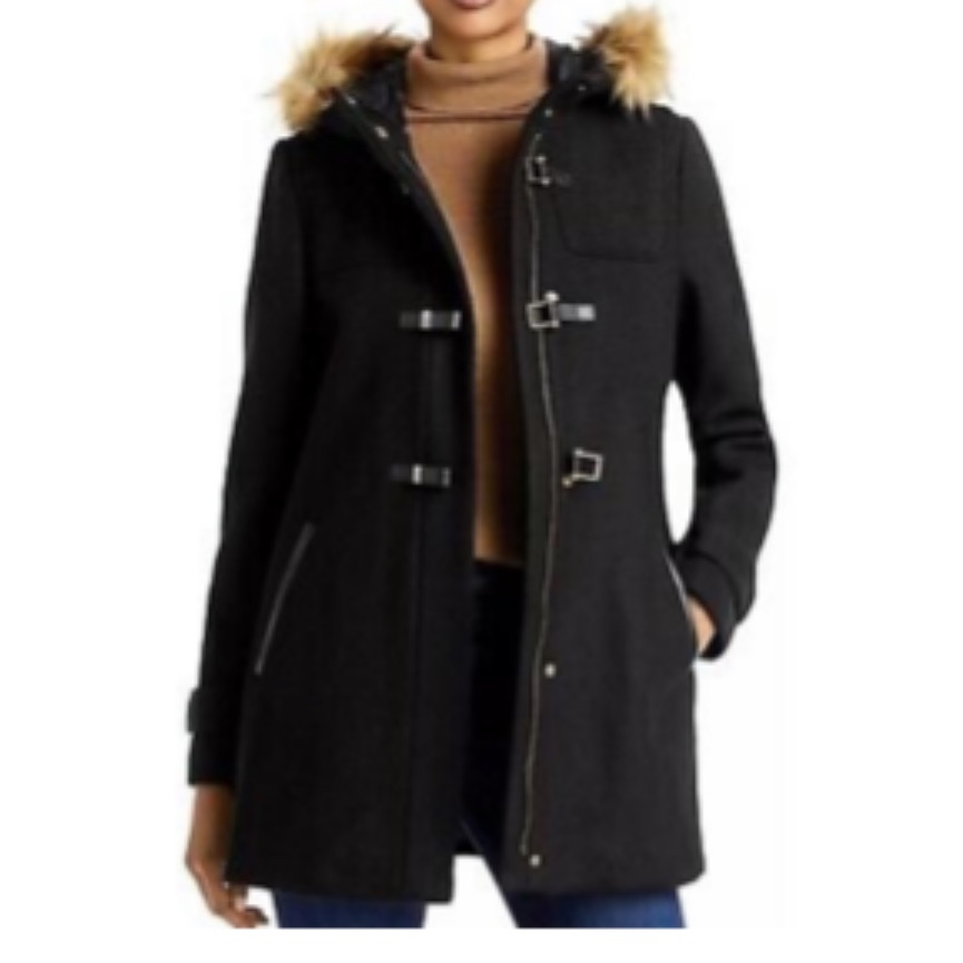 Cole Haan Wool Blend Jacket With Fur Lined Hood